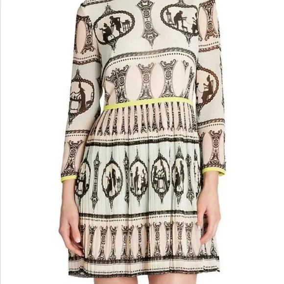 TED BAKER Tea for Two Cameo Silhouette Print Pleat Skirt Dress - Size 3 - Picture 3 of 9